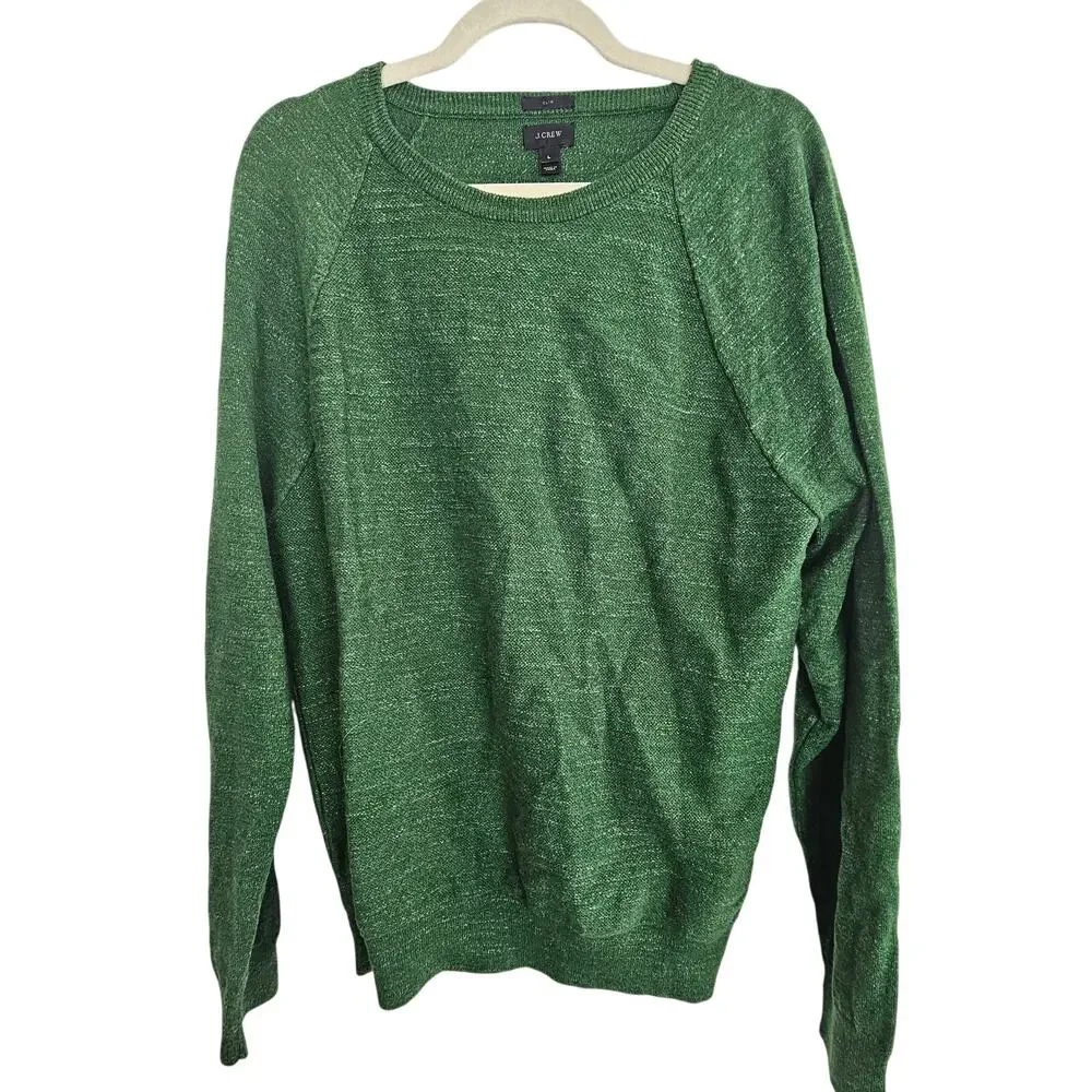 J. Crew Mens Knit Crew Neck Pullover Sweater L Slim Fit Preppy Old Money Stretch